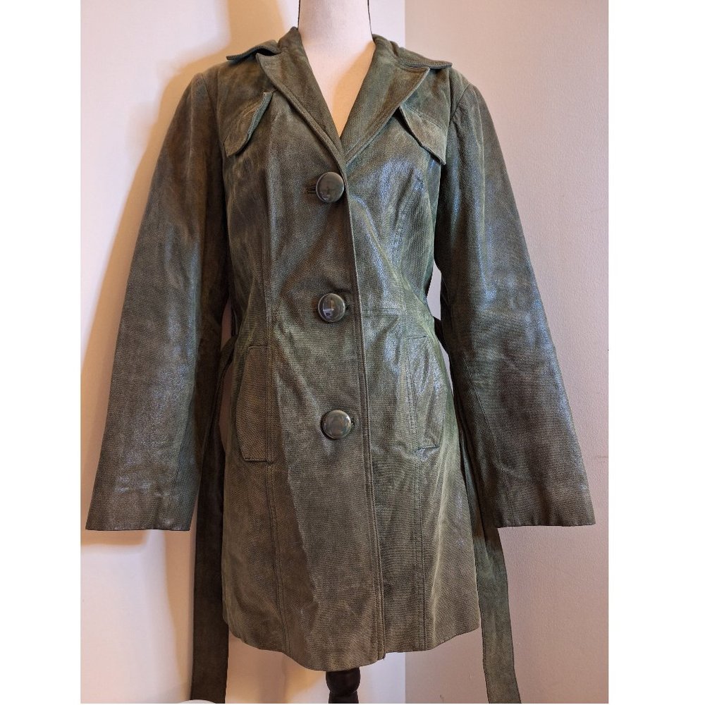 Kenar Green Leather Trench Coat